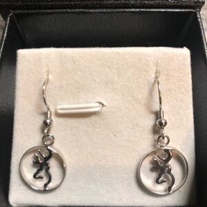 Browning Silver Plates Buckmark Circle Earrings
